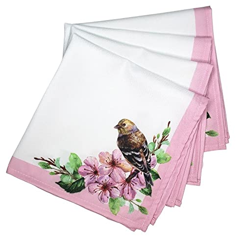 Charlo's Cloth Napkins Set of 4 Delicate Bird  16" by 16" - Rose