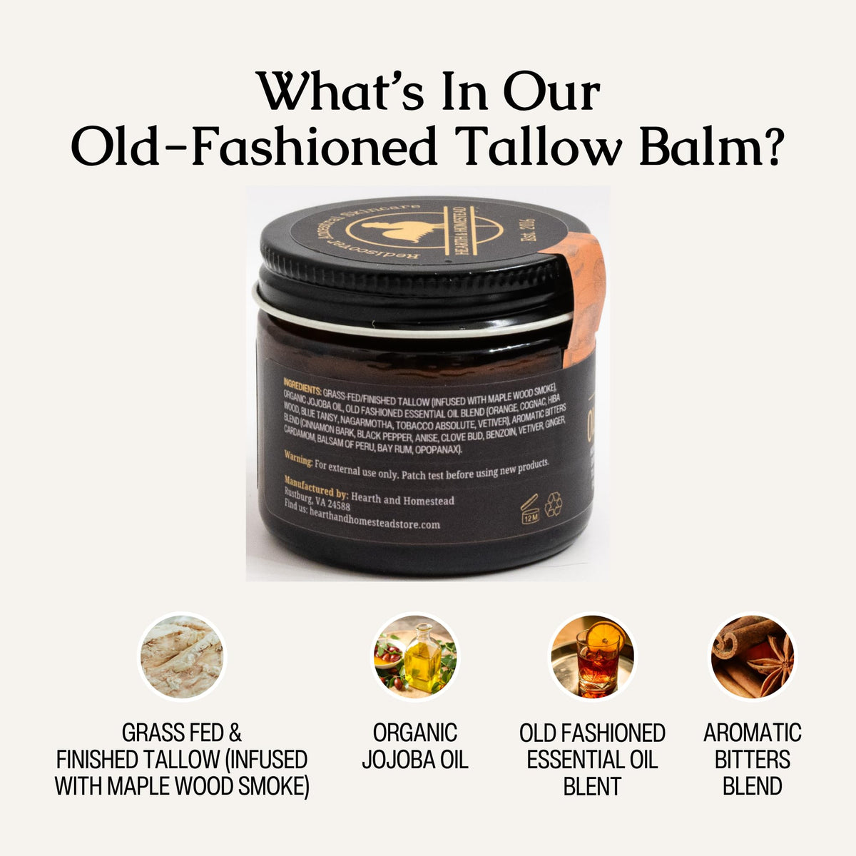 Hearth & Homestead Whipped Beef Tallow for Skin & Face, Unscented, 1.3oz