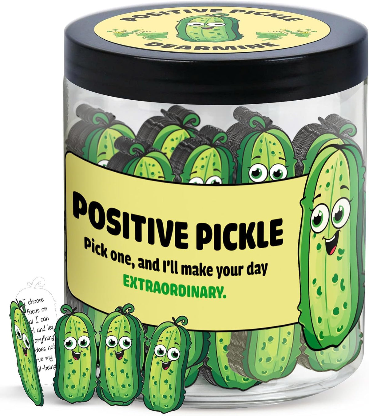 DEARMINE 60 Positive Pickle Cards Jar, Birthday Gifts for Women, Teens, Adults, Back to School Gift, White Elephant Gifts, Stocking Stuffers, Teen Girl Gifts Trendy Stuff
